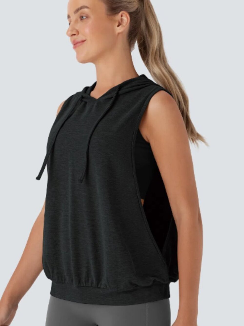 Hooded Drawstring Sleeveless Workout Tank Top